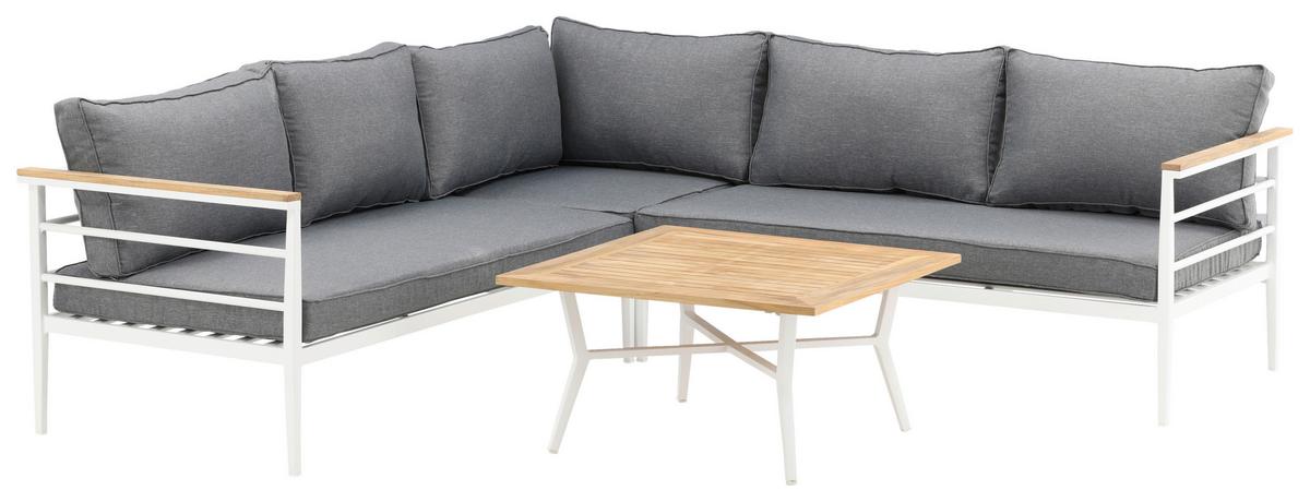 Loungegarnitur Mexico ca. 233x233 cm Alu Weiß/Teak - Weiß, KONVENTIONELL, Holz/Metall (233/233cm) - Gardenson
