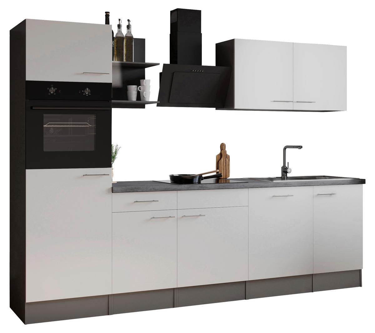 Küchenblock Oliver m. Geräten Weiß - Weiß/Grau, Trend, Holzwerkstoff/Metall (280cm) - Respekta