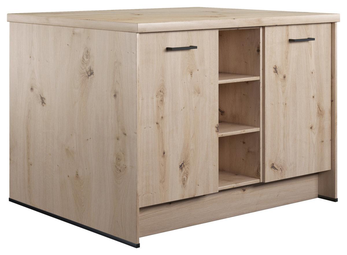 Kücheninsel IP2200 o. Geräte Eiche hell - Eichefarben/Schwarz, Basics, Holzwerkstoff/Metall (123,4/91,8/96,6cm) - Impuls
