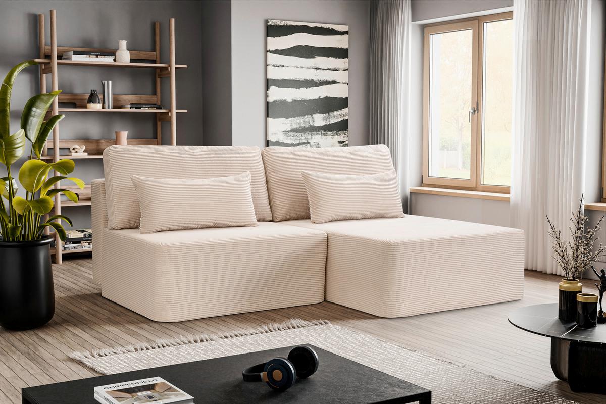 Ecksofa Amsterix Graubeige Schlaffunktion - Greige/Schwarz, Basics, Holz/Kunststoff (213/158cm) - MID.YOU