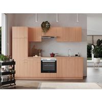 Küchenblock Gerda mit Geräten ca. 270 cm Buchefarben - Buchefarben/Alufarben, Basics, Holzwerkstoff/Kunststoff (270cm) - Respekta