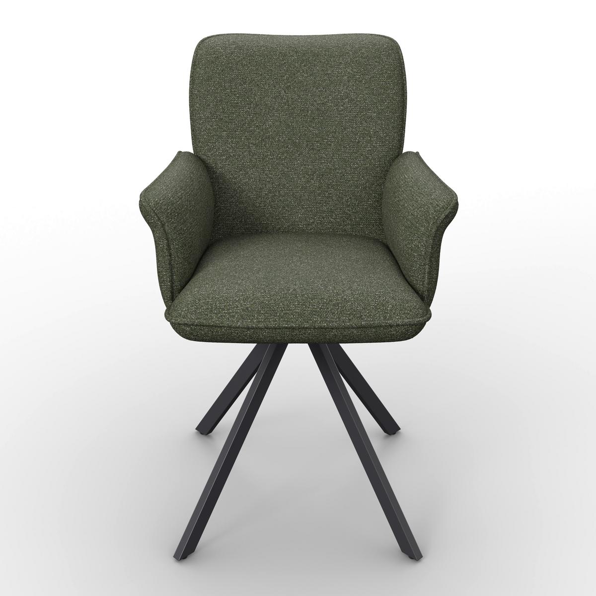 Armlehnstuhl Tess Grün Chenille Drehbar Gepolstert - Schwarz/Grün, MODERN, Holz/Textil (64/90/63cm) - Bessagi Home