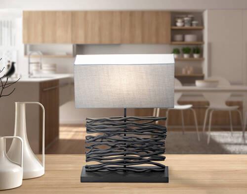 Tischleuchte Jamie Schwarz max. 60 Watt - Schwarz/Grau, Basics, Holz/Textil (40/15/50cm) - Globo