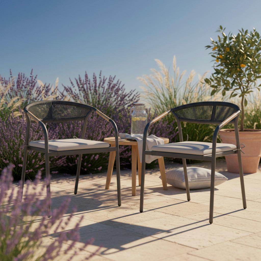 Gartensessel Benicio Grau Polywood/Textilene 2er-Set - Dunkelgrau/Naturfarben, MODERN, Kunststoff/Textil (56/80/64cm) - Bessagi Garden