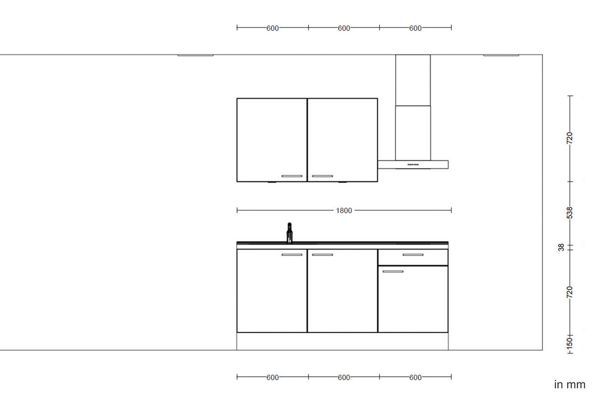 Küchenblock Easytouch m. Geräten Dunkelgrün - Dunkelgrün/Eichefarben, MODERN, Holzwerkstoff/Metall (180cm) - Nobilia