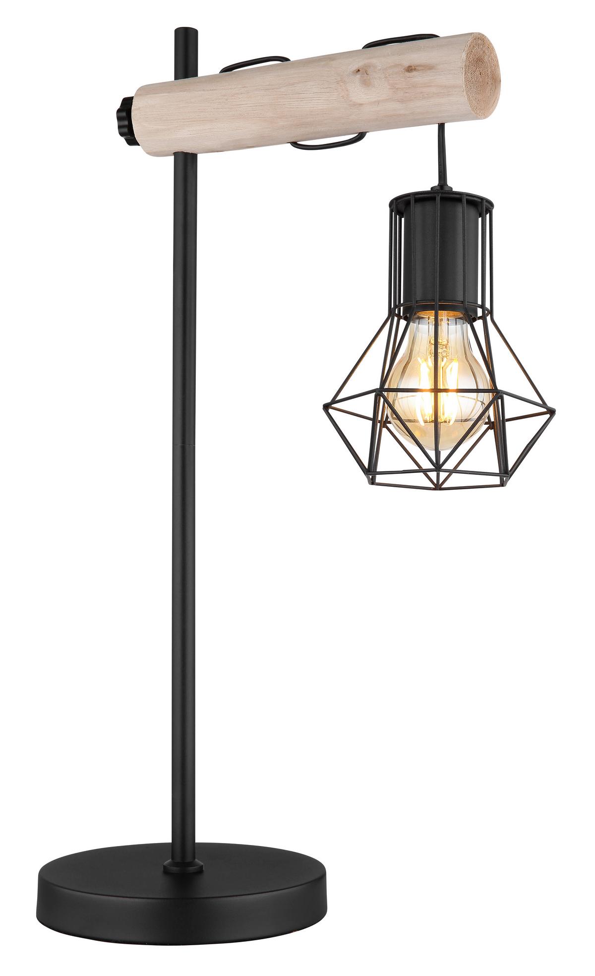 Tischleuchte Priska Schwarz/Natur max. 40 Watt - Schwarz/Naturfarben, Natur, Holz/Kunststoff (33/18/55cm) - Globo