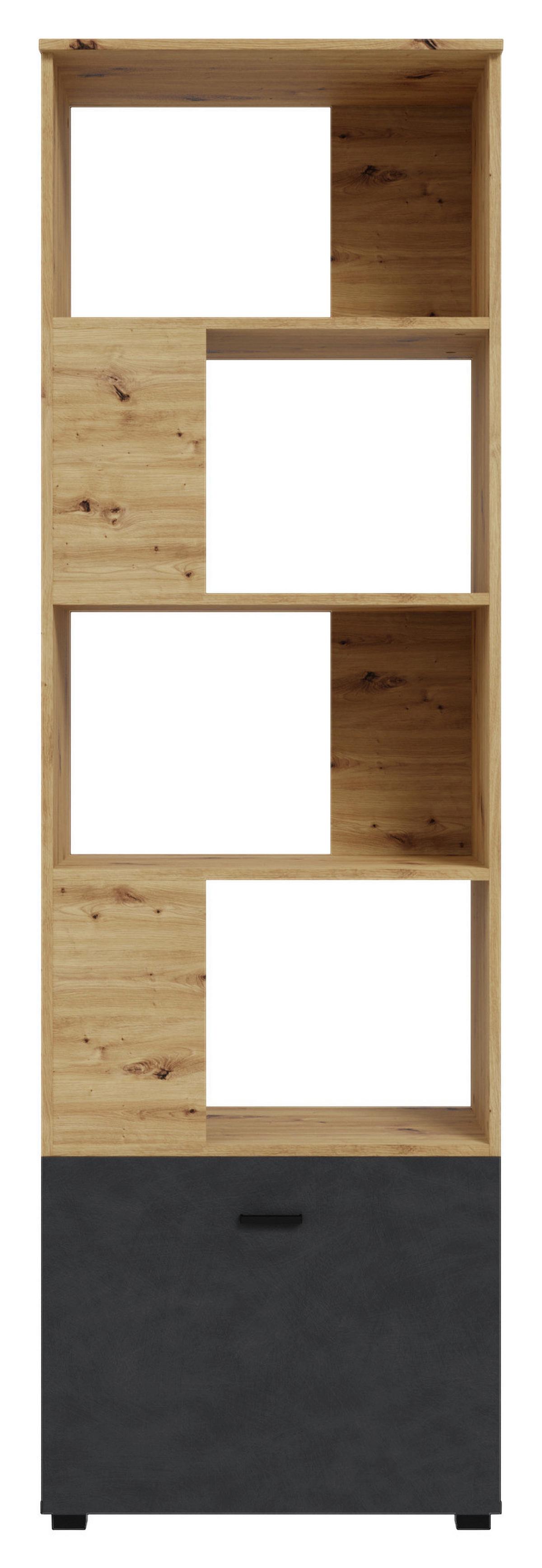 Regal in Eiche Artisan - Schwarz/Eiche Artisan, Modern, Holzwerkstoff/Kunststoff (60,4/195/41,3cm) - Mömax