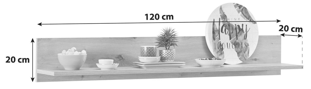 Zidna Polica Kashmir New - boje hrasta, Moderno, drvni materijal (120/20/20cm) - Modern Living