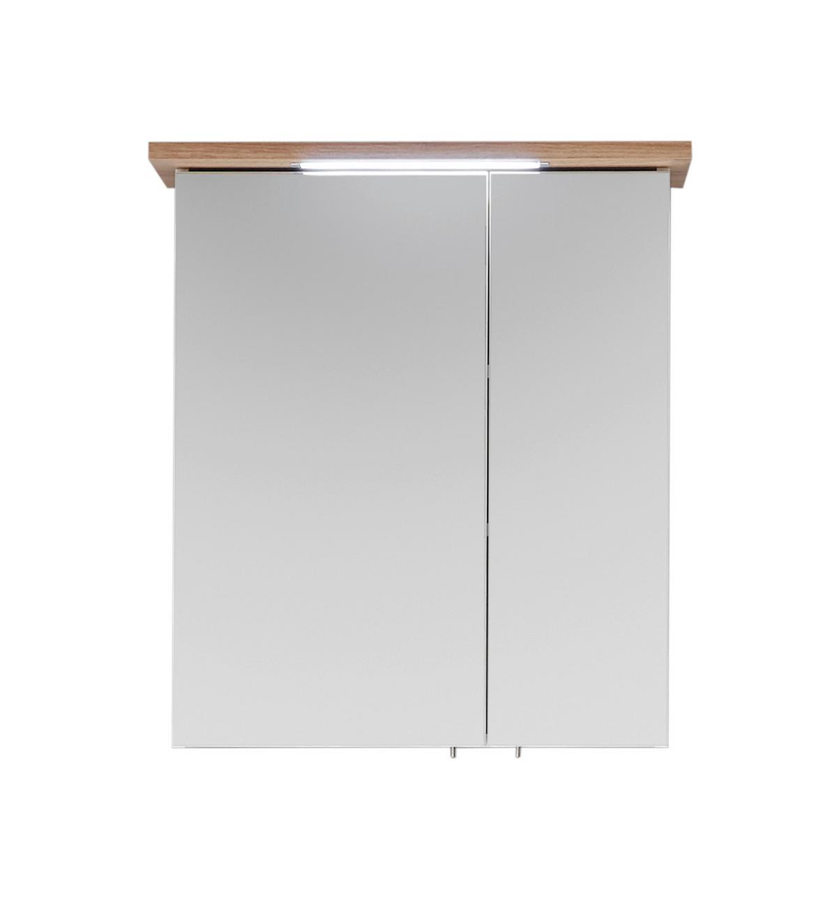 SZAFKA Z LUSTREM NOVENTA - kolor dębowy/biały, Design, materiał drewnopochodny/metal (60/72/20cm) - Xora