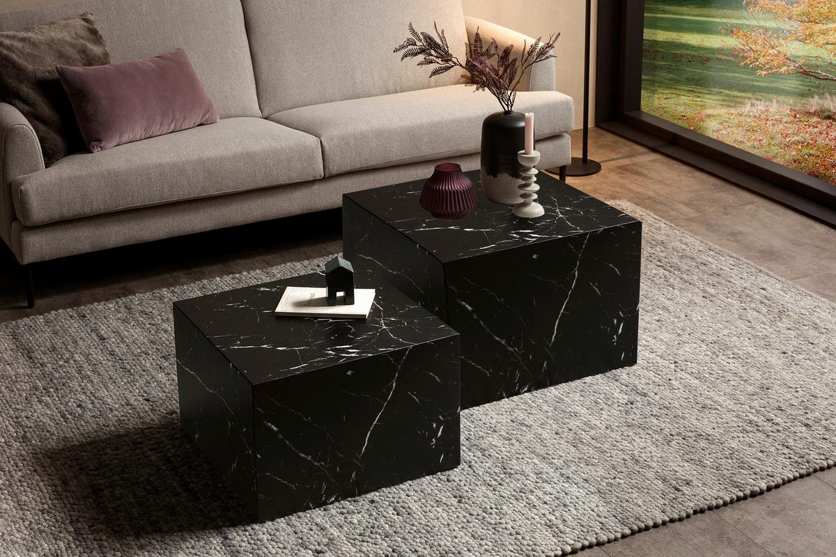 Set Klubskih Mizic Marble, Črna, 2-Delni - črna, Design, leseni material (58-50/58-50/40-33cm) - Livetastic