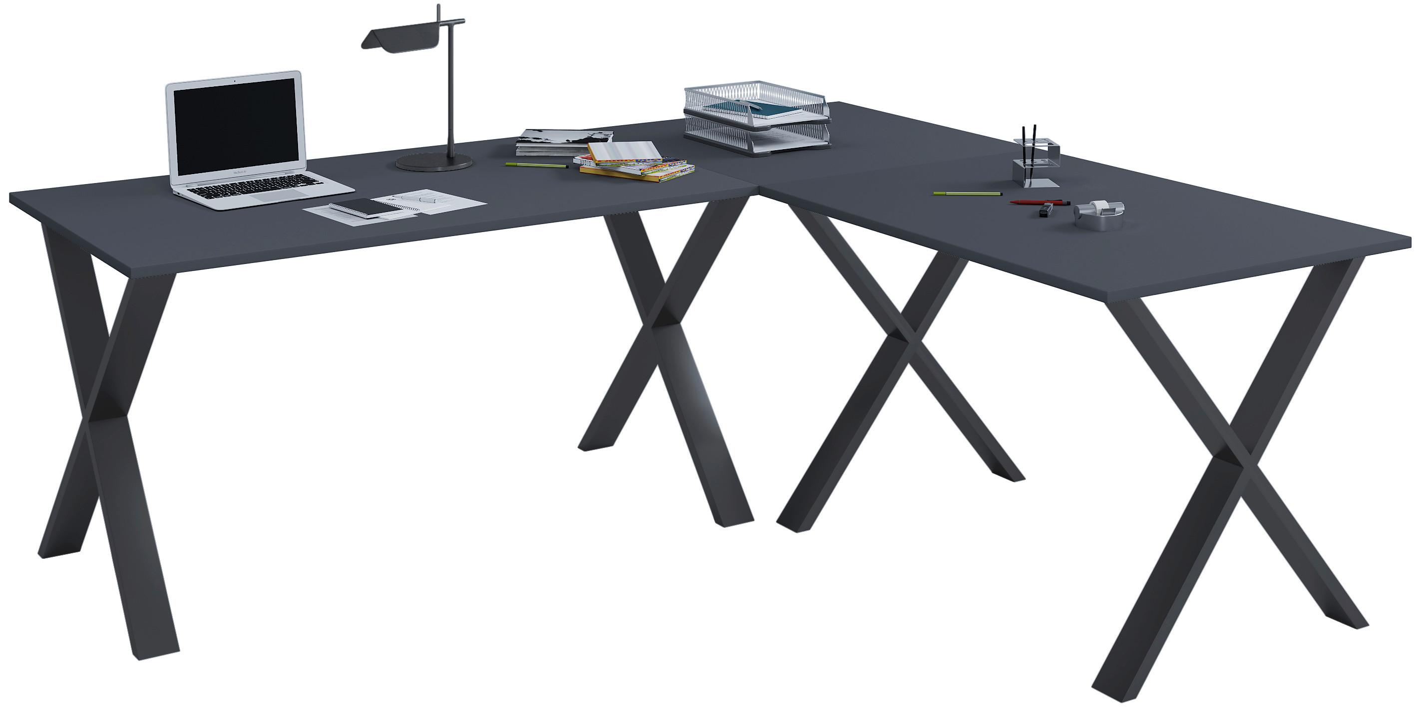 Kotna Pisalna Miza Lona, Antracit, Črna, 190x190cm - srebrne barve/črna, Moderno, leseni material (190/190/76cm) - MID.YOU