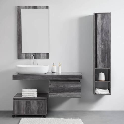 SZAFKA Z UMYWALKĄ JON - kolor naturalny/biały, Modern, materiał drewnopochodny/tworzywo sztuczne - Bessagi Home