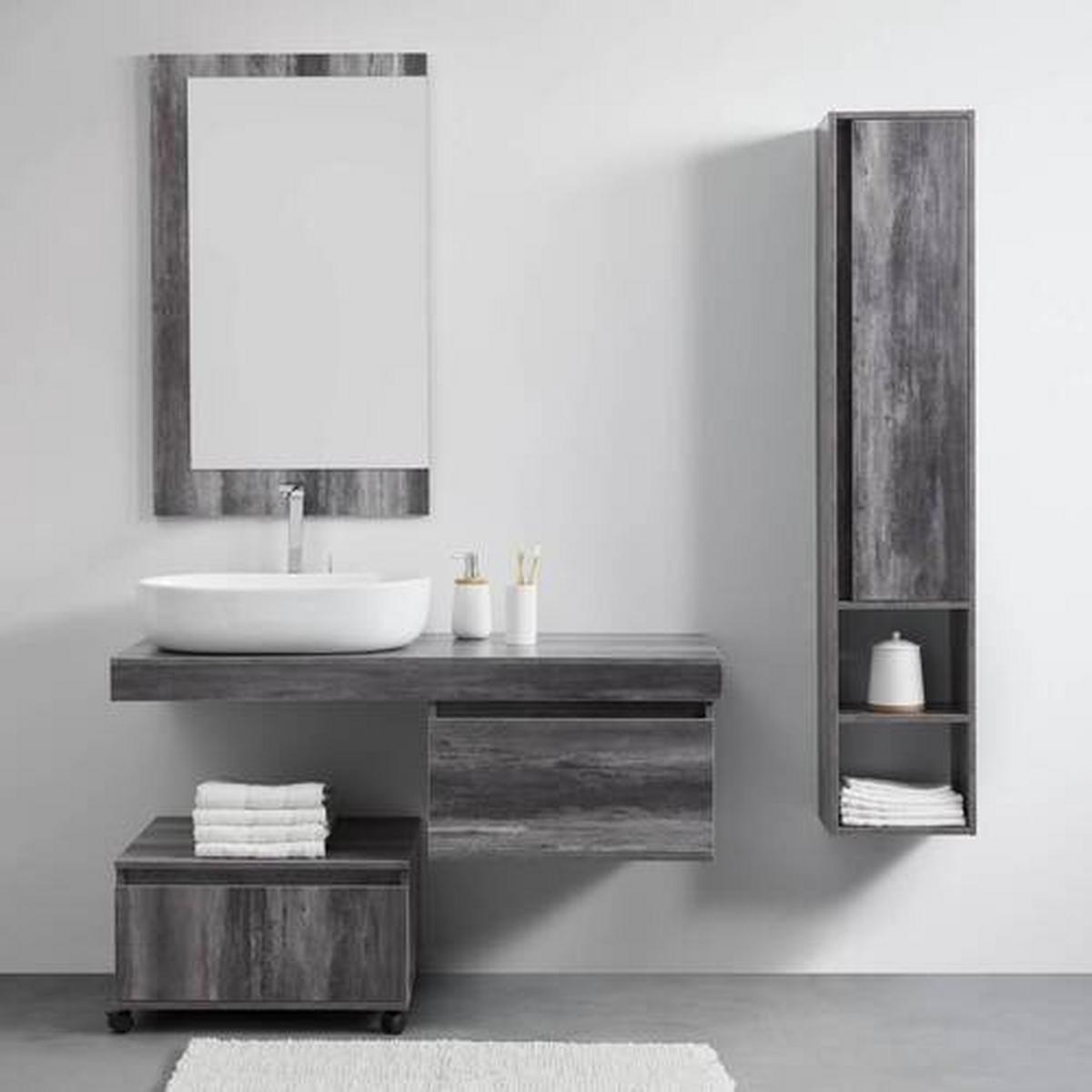 SZAFKA Z UMYWALKĄ JON - naturalny/biały, Modern, materiał drewnopochodny/tworzywo sztuczne - Bessagi Home