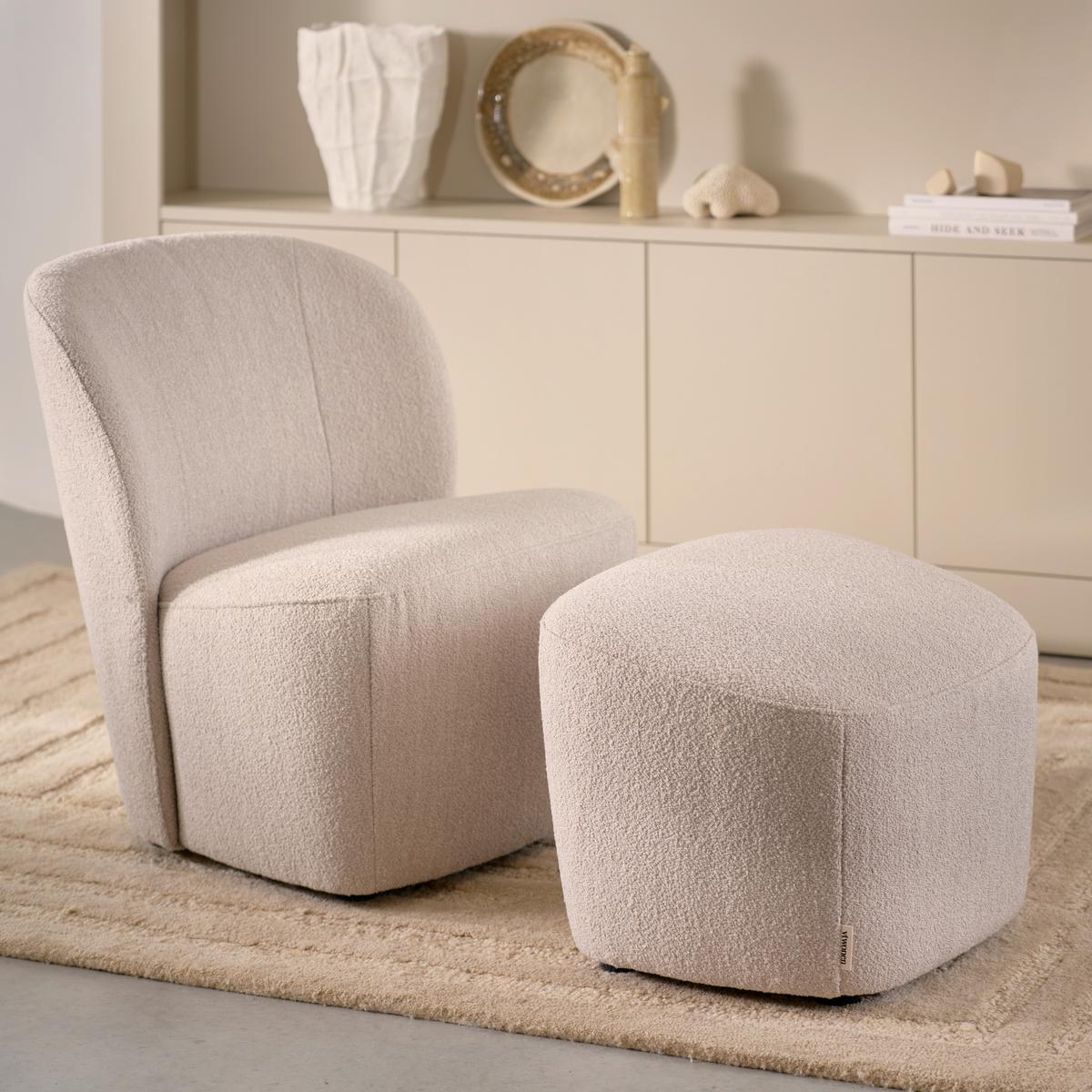 Hocker Lofty Naturfarben Bouclé - Schwarz/Naturfarben, Design, Kunststoff/Textil (62/41/48cm) - Livetastic