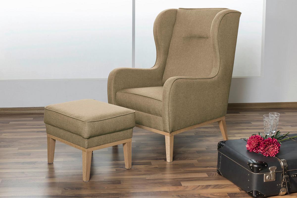 HOCKER ANGELO - Sandfarben/Naturfarben, KONVENTIONELL, Holz/Textil (50/41/41cm) - Max Winzer