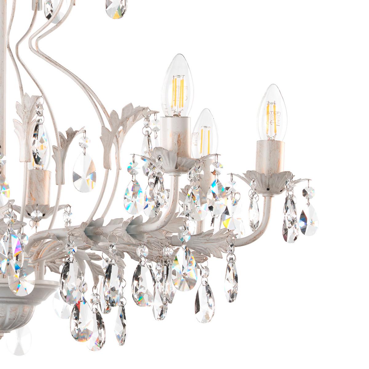 Kristall-Hängeleuchte Teresa Weiß max. 6 Watt - Weiß, KONVENTIONELL, Glas/Metall (70/105cm)