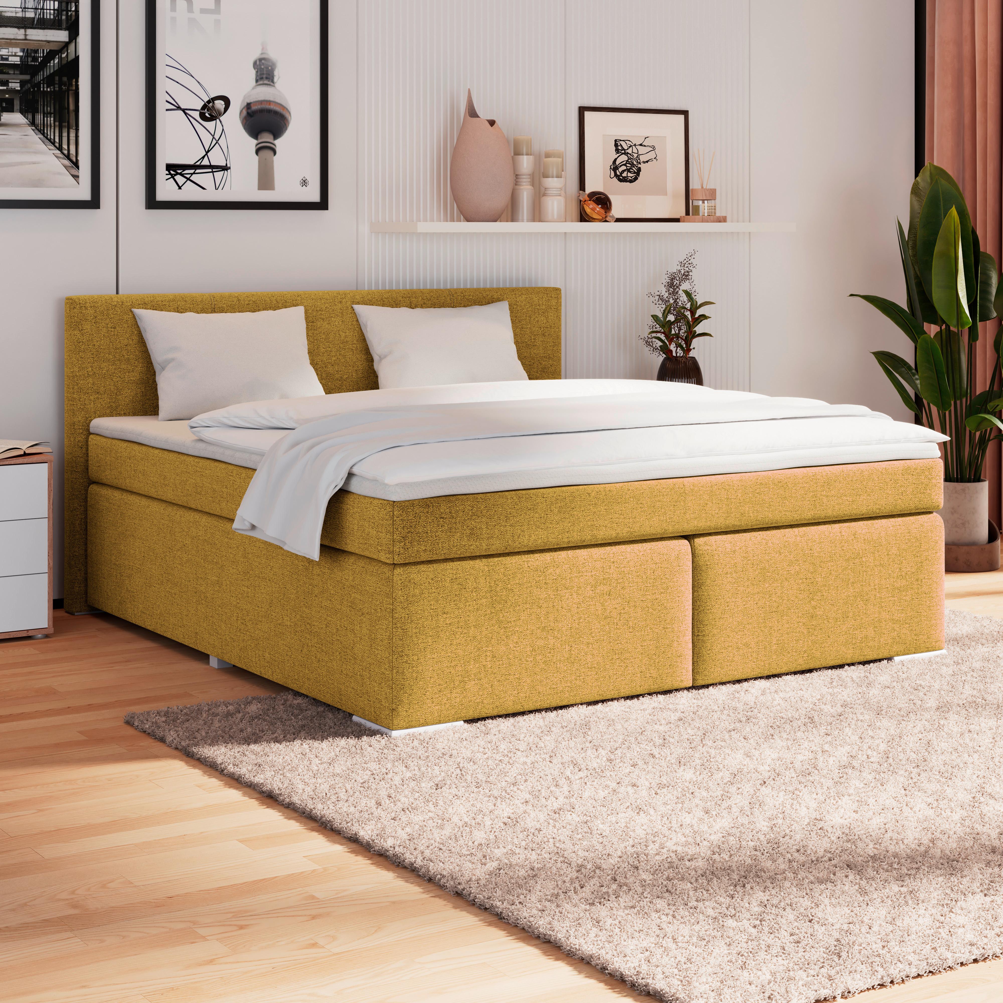 Boxspring Krevet Mira 1 - zlatne boje/boje aluminija, Basics, tekstil/plastika (180/200cm)