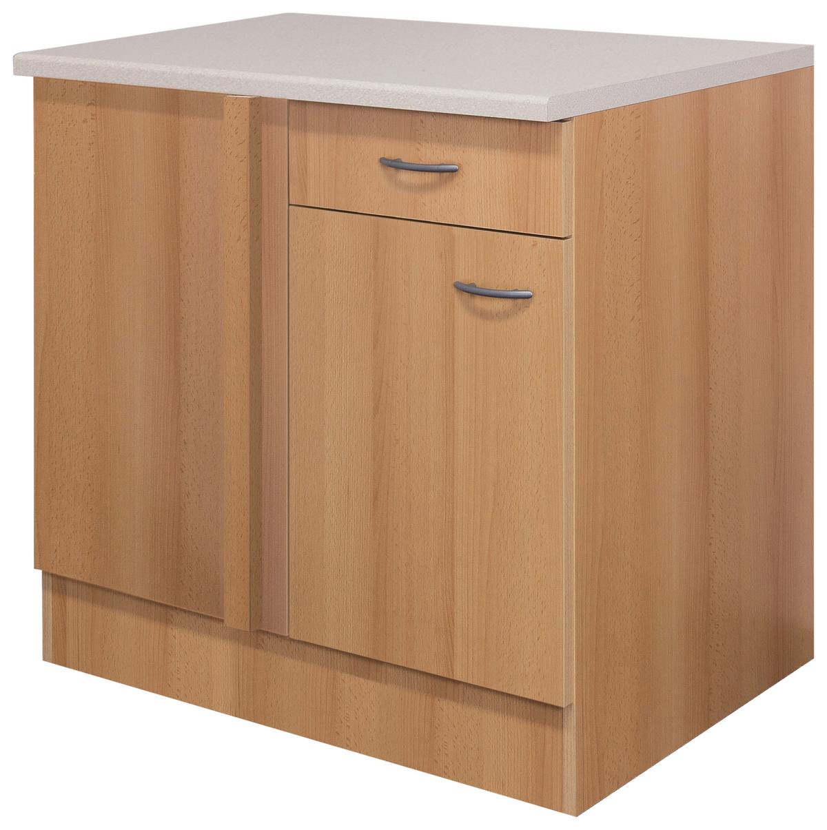 Kotna Spodnja Omarica Nano, Barva Bukve - barve nerjavečega jekla/barve bukve, Moderno, umetna masa/leseni material (110/85/57cm) - FlexWell