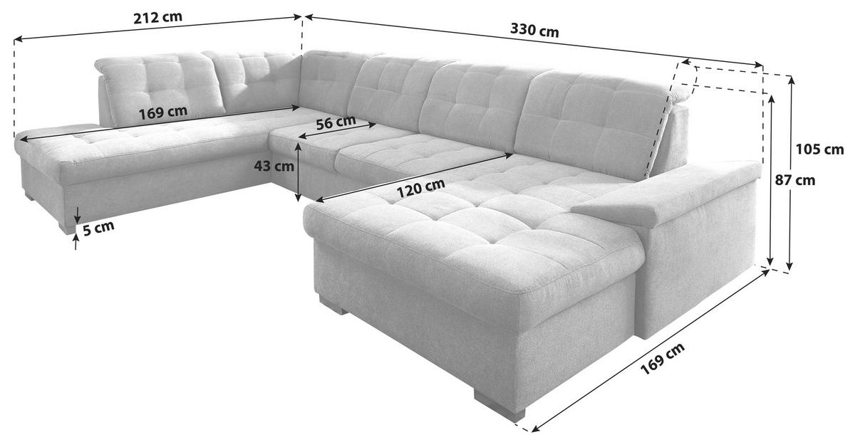 Wohnlandschaft Zira Mintgrün Nylon/Mikrofaser - Chromfarben/Mintgrün, Design, Kunststoff/Textil (212/330/169cm) - Livetastic