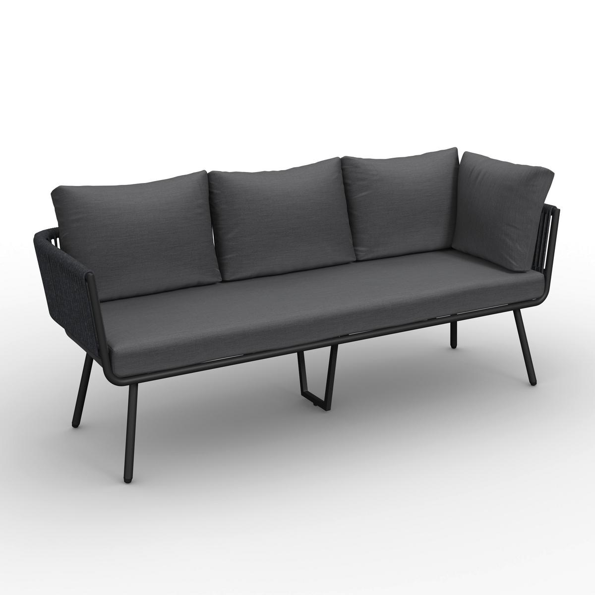 Jedilna Lounge Garnitura Camea, Temno Siva, 3-Delno - temno siva/barve hrasta, Moderno, kovina/umetna masa - Bessagi Garden