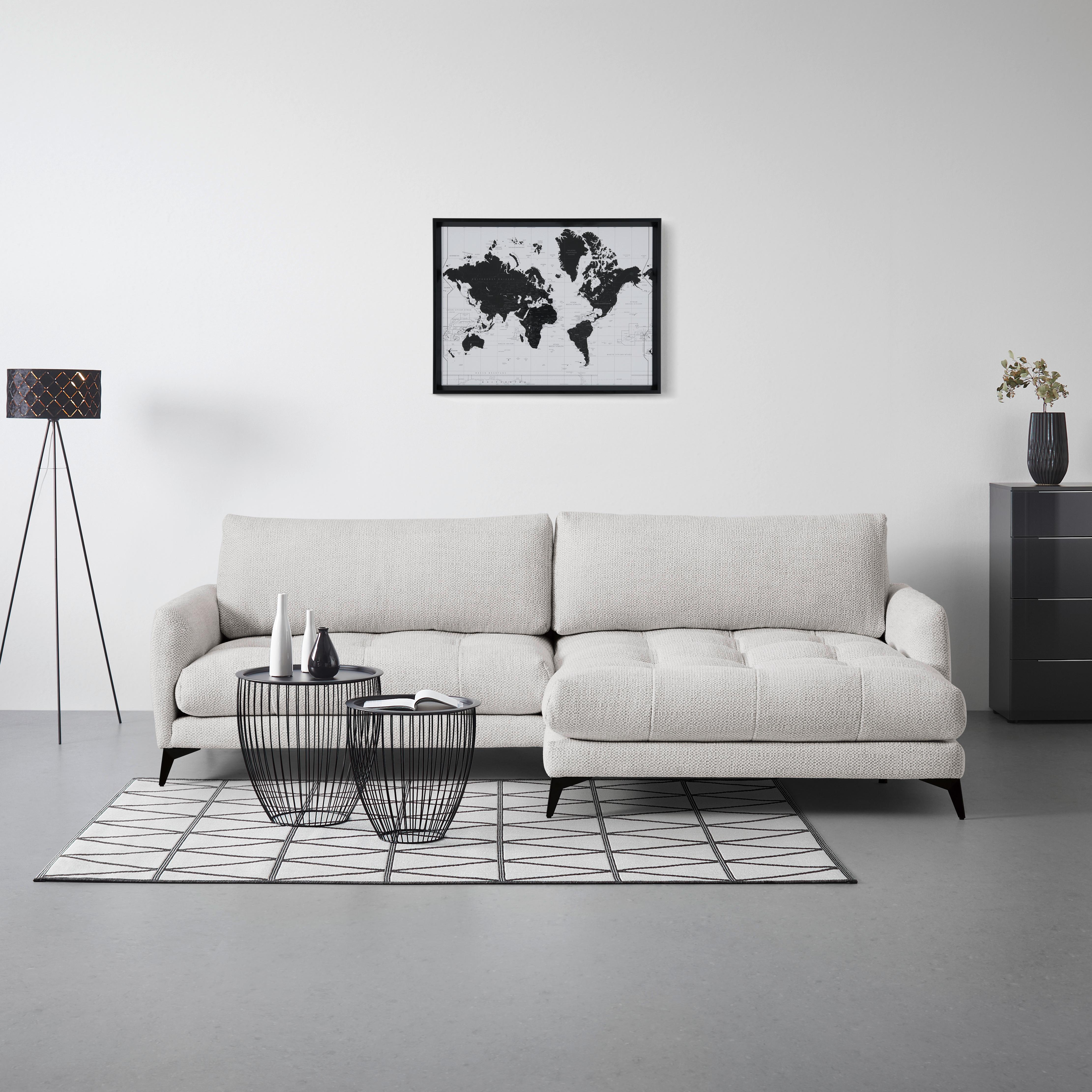 Ecksofa Bruce Grauweiß - Grauweiß/Schwarz, Textil/Metall (273/61-85/161cm) - Mömax