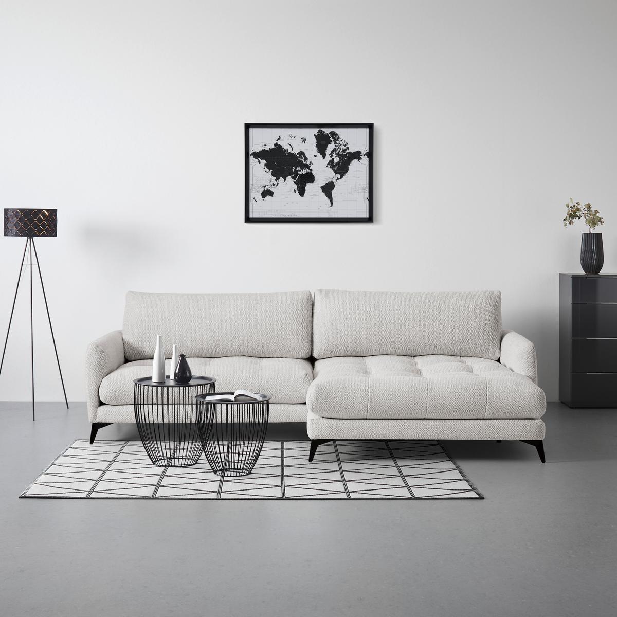 Ecksofa Bruce Grauweiß - Grauweiß/Schwarz, Textil/Metall (273/61-85/161cm) - Mömax