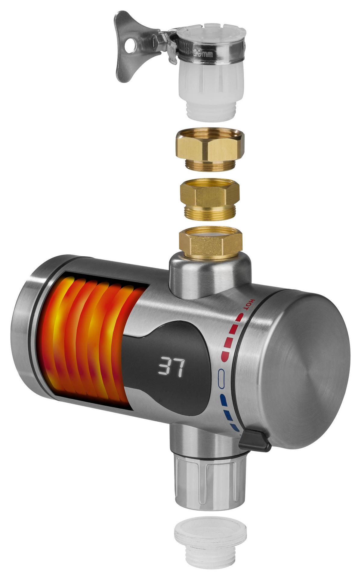 Durchlauferhitzer Maxxmee Schwarz/Edelstahlfarben - Edelstahlfarben/Schwarz, Kunststoff/Metall (14/11,5/6,5cm)