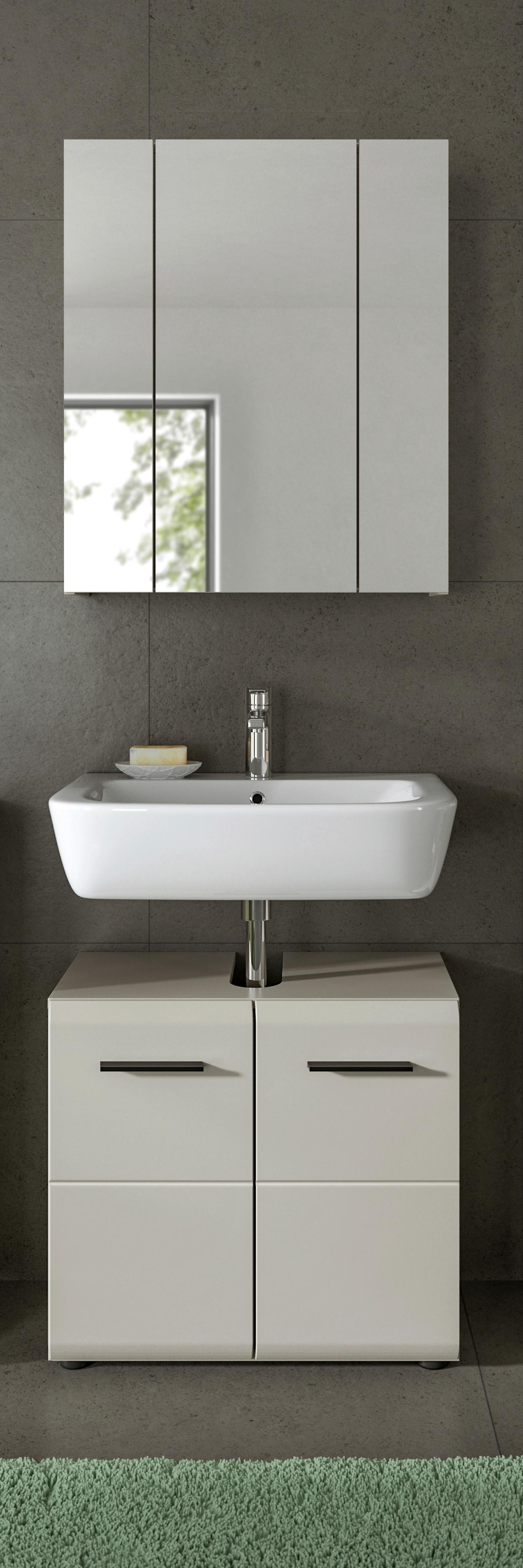 Badezimmer Ice Kaschmir 2-teilig - Kaschmir/Schwarz, Trend, Glas/Holzwerkstoff (60cm) - MID.YOU