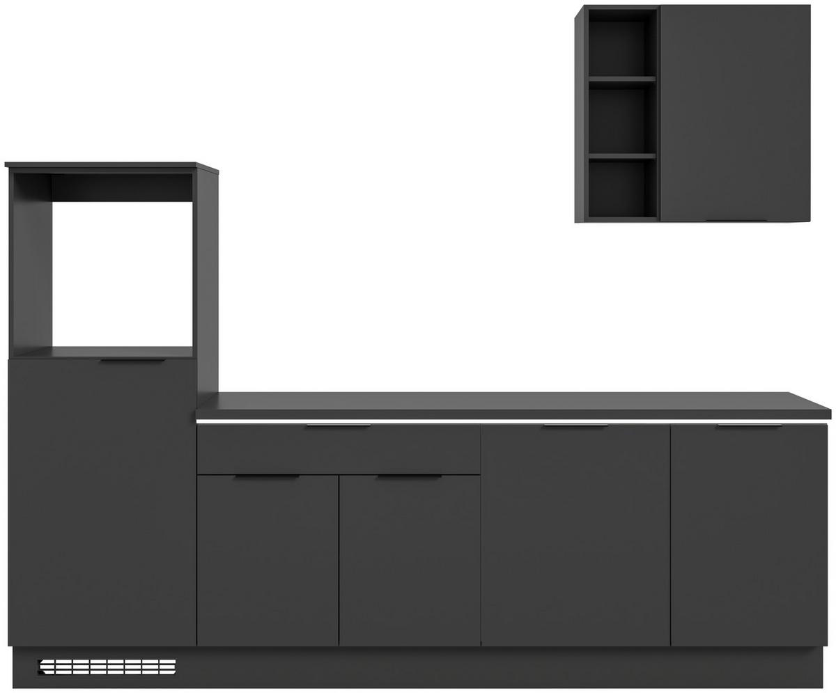 Küchenblock Charly ohne Geräte ca. 260 cm Schwarz mit LED - Schwarz, MODERN, Holzwerkstoff/Metall (260cm) - MID.YOU