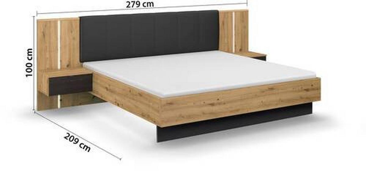 Bettanlage Apollon ca. 180x200 cm Schwarz/Eiche Artisan - Schwarz/Eiche Artisan, MODERN, Holzwerkstoff/Textil (180/200cm) - Rauch Möbel