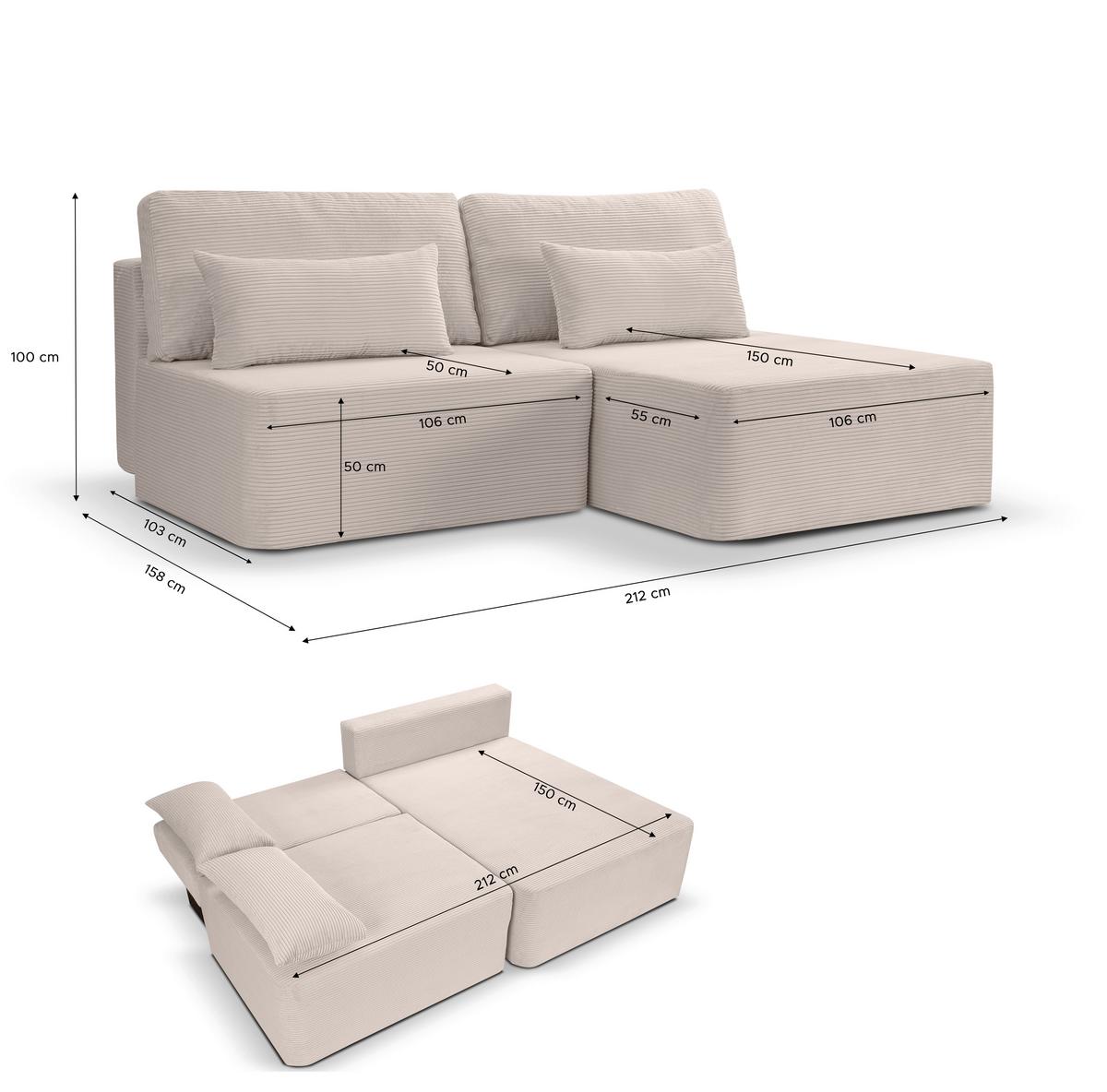 Ecksofa Amsterix Graubeige Schlaffunktion - Greige/Schwarz, Basics, Holz/Kunststoff (213/158cm) - MID.YOU