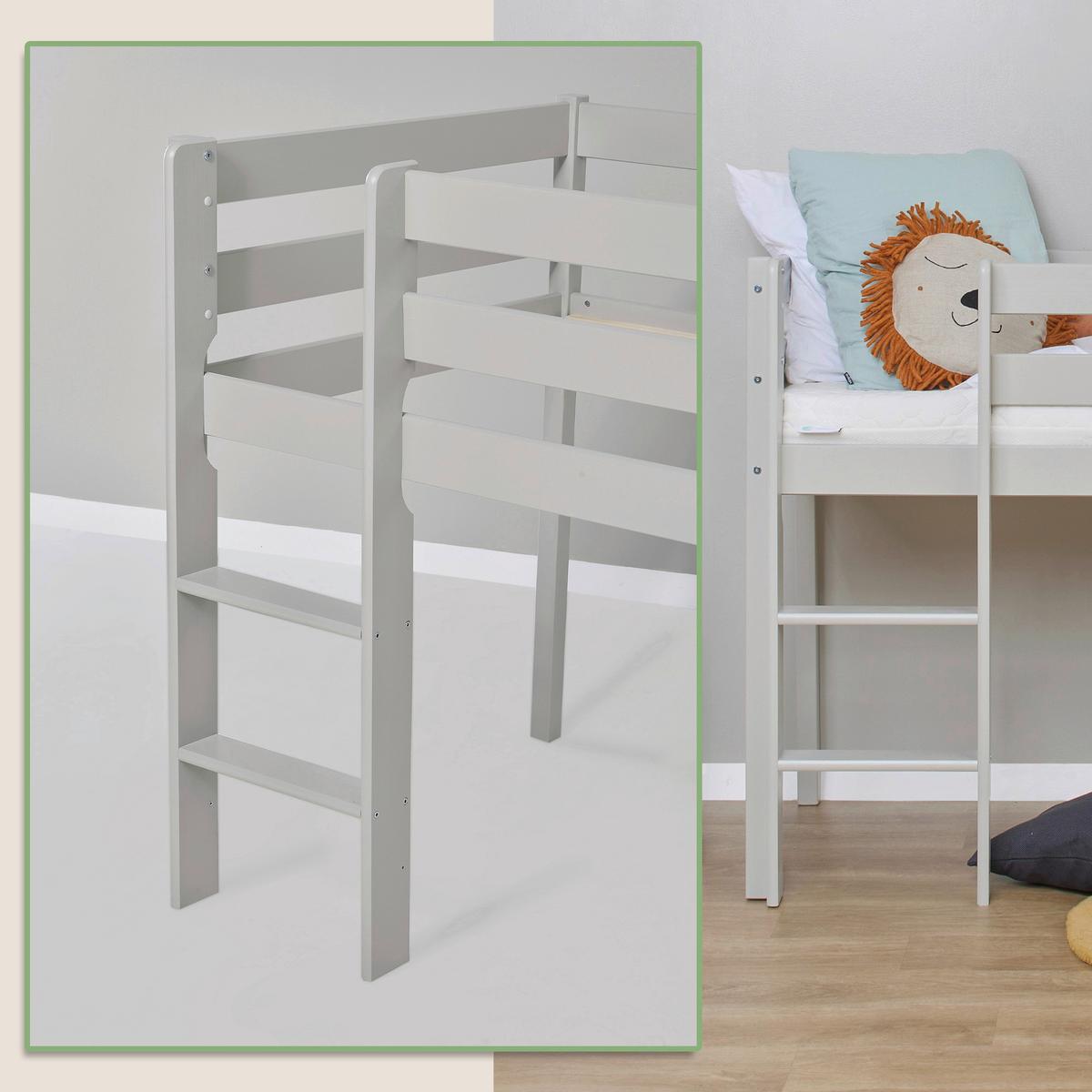 Hochbett ECO COMFORT Grau ca. 90x200 cm - Naturfarben/Grau, MODERN, Holz (90/200cm) - MID.YOU