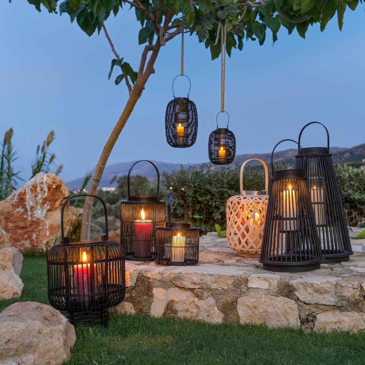 Felinar Azije - negru, Natur, plastic/sticlă (20/28cm) - Zandiara