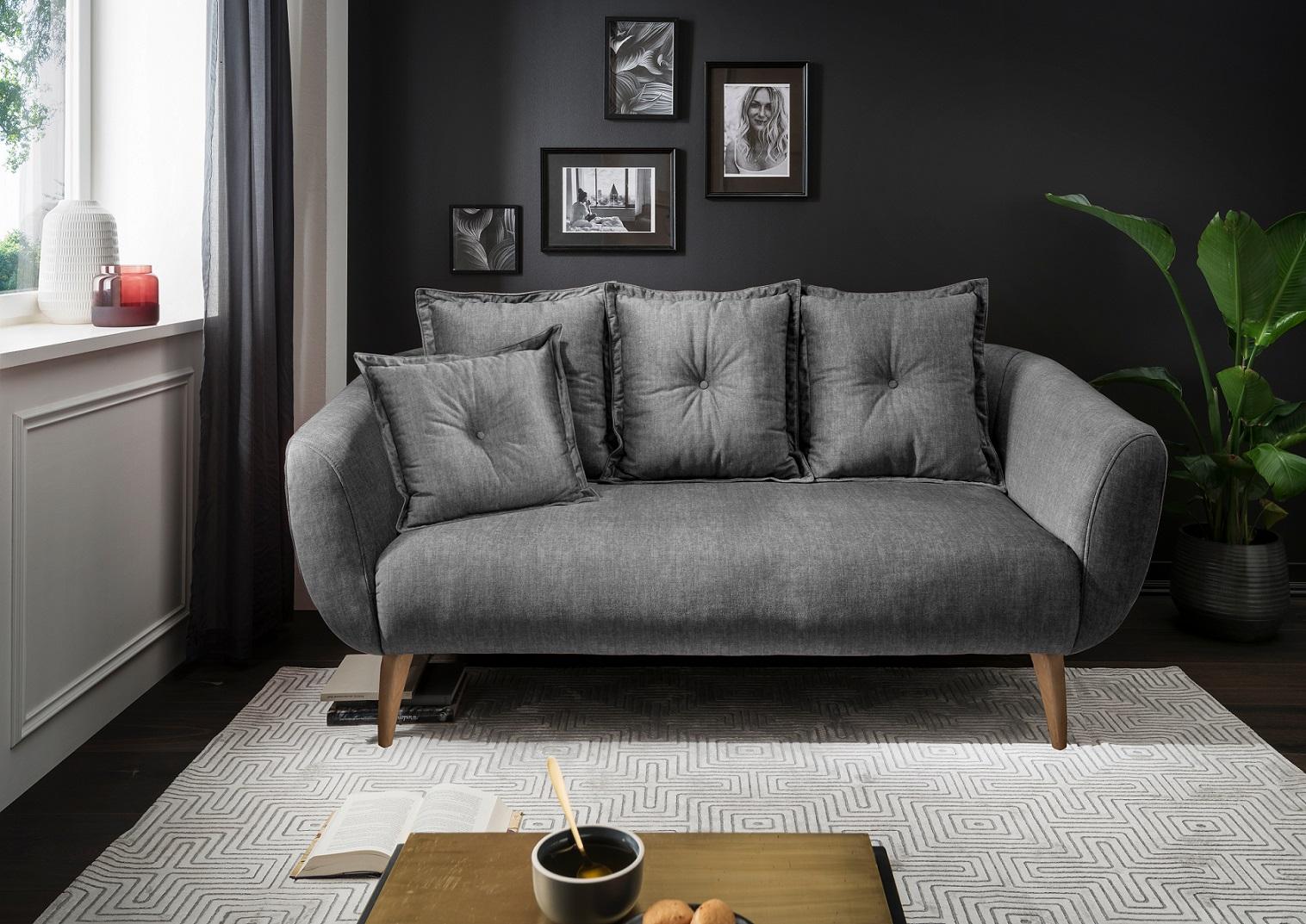 2,5-Sitzer-Sofa Baggio Grau Velours - Buchefarben/Grau, MODERN, Holz/Textil (196/94/103cm) - Livetastic