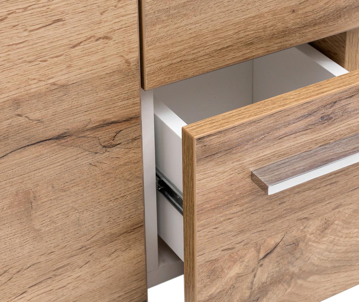 Waschtischkombi Matteo Eiche - Eichefarben/Weiß Hochglanz, MODERN, Keramik/Holzwerkstoff (50cm) - MID.YOU