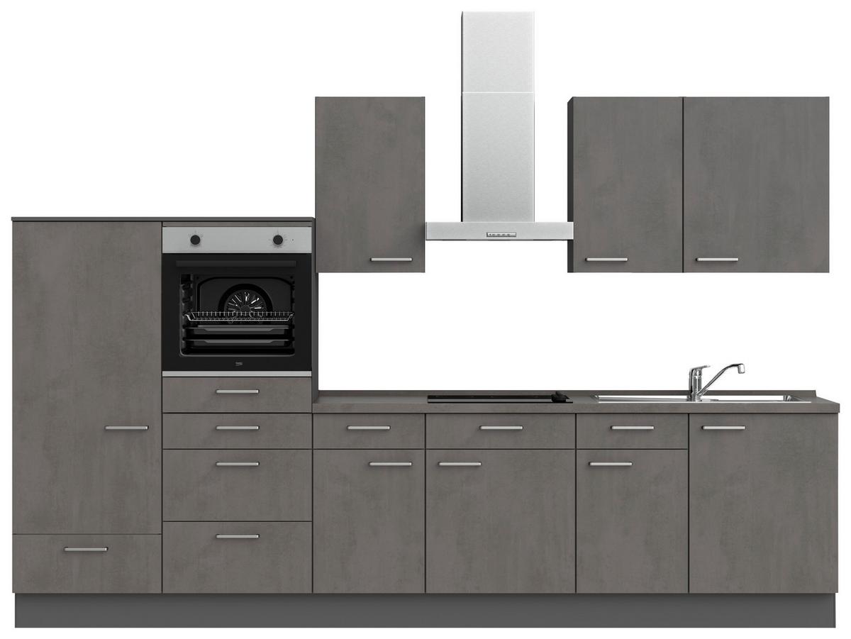 Küchenblock Riva Low m. Geräten Schieferfarben - Schieferfarben/Edelstahlfarben, MODERN, Holzwerkstoff/Metall (330cm) - Nobilia