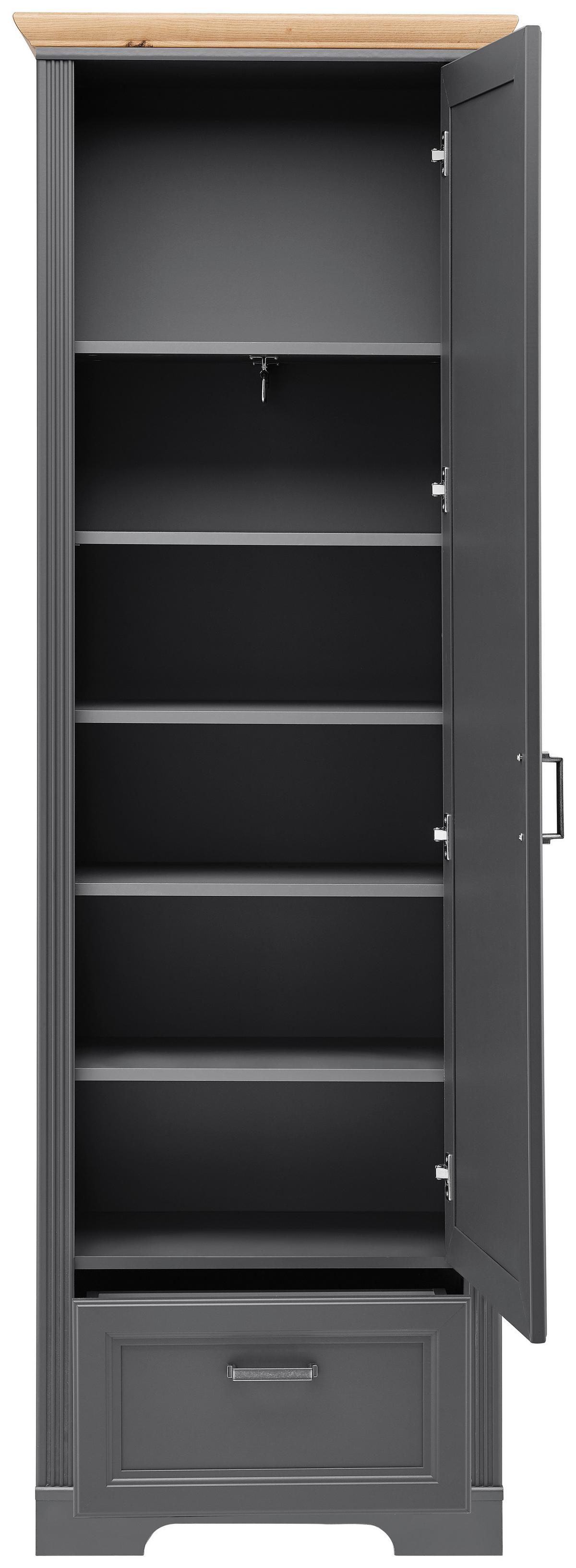 Előszobaszekrény Szürke 1 Ajtó Jasmin - grafitszürke/tölgyfa színű, Romantik / Landhaus, faalapú anyag/fém (65/204/41cm) - Zandiara