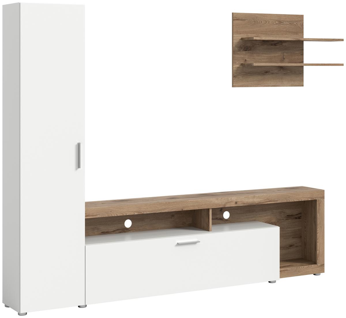 Dnevni Regal Cross, Barva Hrasta, Bela, 3-Delno - črna/barve hrasta, Design, umetna masa/leseni material (218/178/31cm) - Livetastic