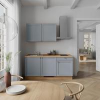 Küchenleerblock Frame Low o. Geräte Blaugrau - Edelstahlfarben/Eichefarben, MODERN, Holzwerkstoff/Metall (180cm) - Nobilia
