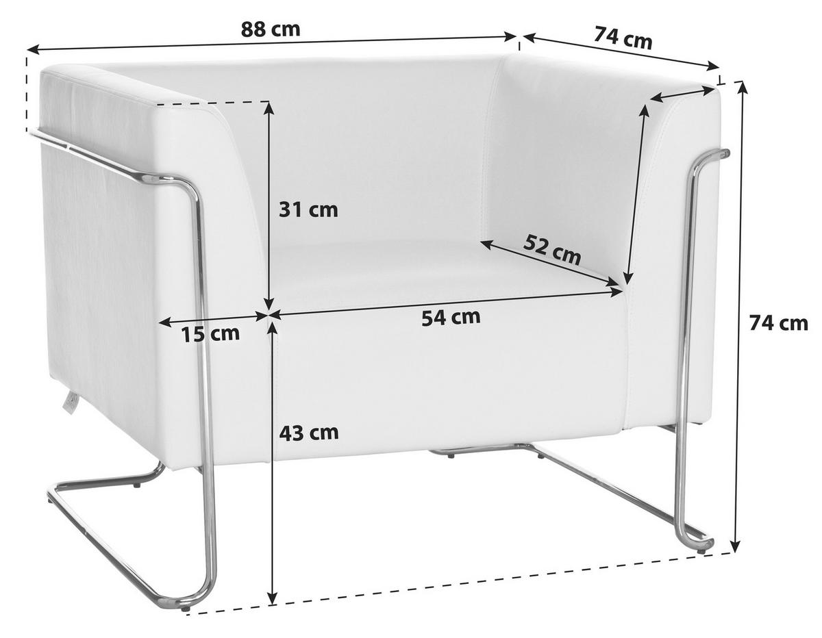 Fotelj Curacao, Bela - barve kroma/bela, Moderno, kovina/tekstil (88/74/74cm) - MID.YOU