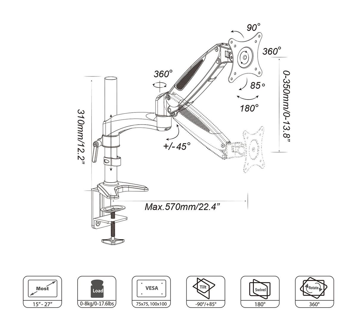 Držalo Za Monitor Vm-Mg1, Črna, Bela - črna/bela, Basics, kovina (40/38/32cm) - MID.YOU