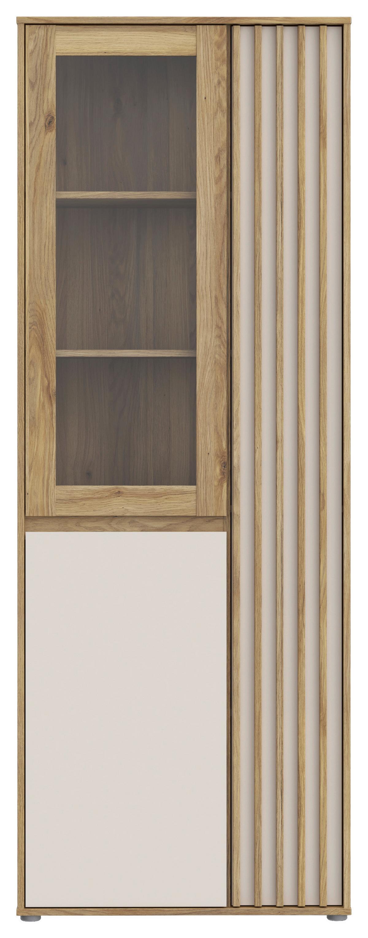 VITRINĂ ELISTON - culoare lemn stejar/nisipiu, Natur, plastic/sticlă (74/200,1/41,5cm) - Modern Living