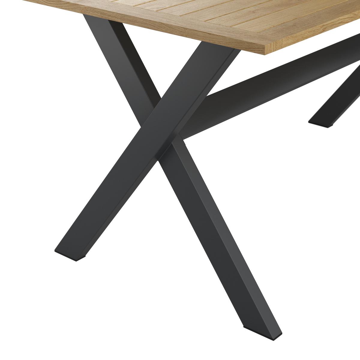 KOMPLET STOŁOWY NA TARAS MELINA - kolor naturalny/jasnoszary, Modern, metal/drewno (272/79/84cm) - Bessagi Garden