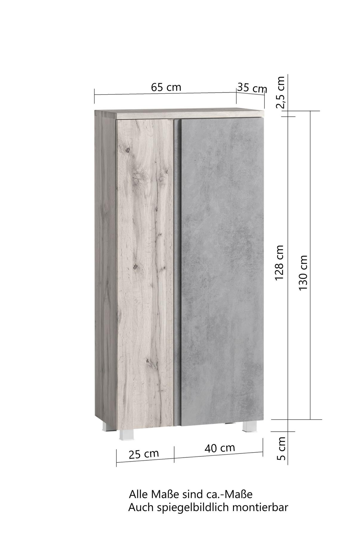 Midischrank Varese ca. 65x130 cm Grau/Eiche - Eiche Wotan/Grau, MODERN, Holzwerkstoff (65/130/35cm) - Held