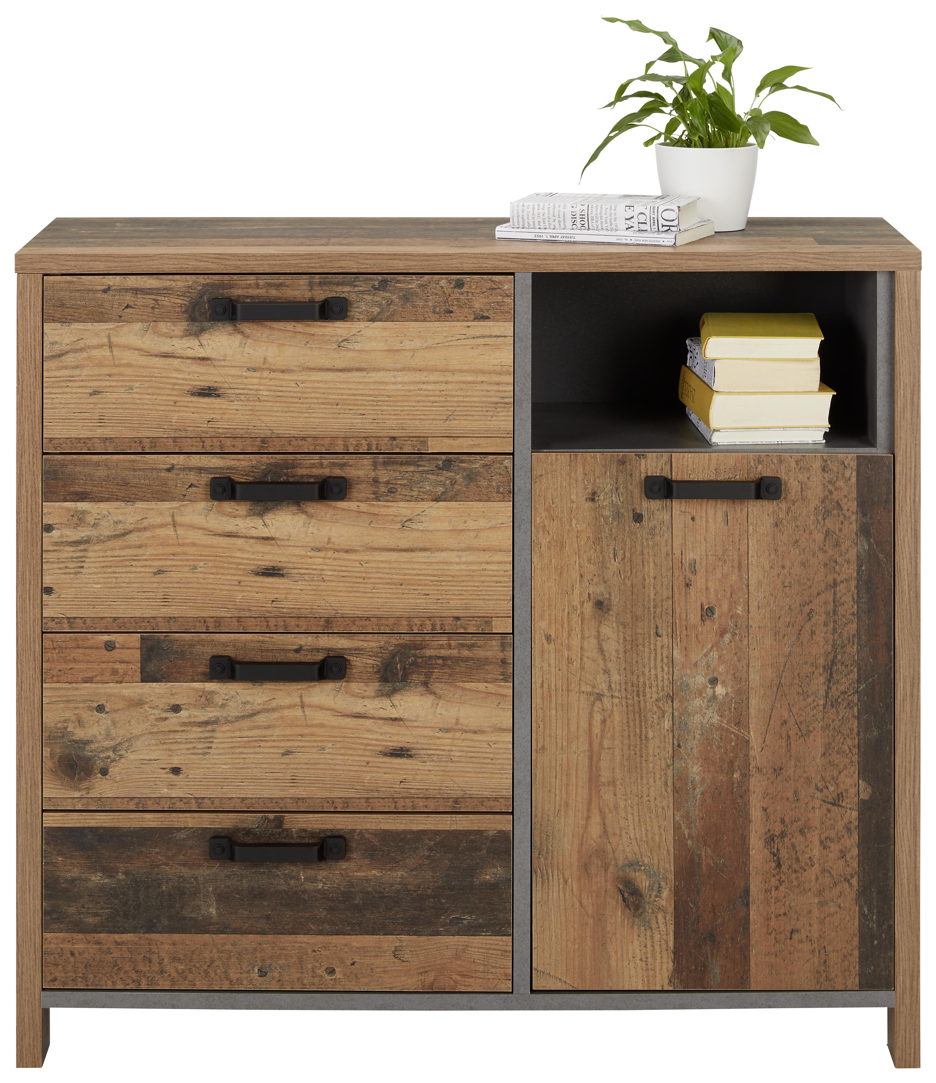 Kommode in Eichefarben/Anthrazit - Eichefarben/Anthrazit, MODERN, Holzwerkstoff/Kunststoff (100/93/38cm) - Modern Living