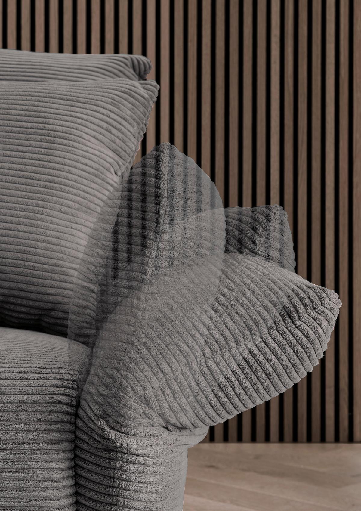 Wohnlandschaft Vanilla Grau Cord - Schwarz/Grau, Design, Textil/Metall (178/264-302cm) - Livetastic