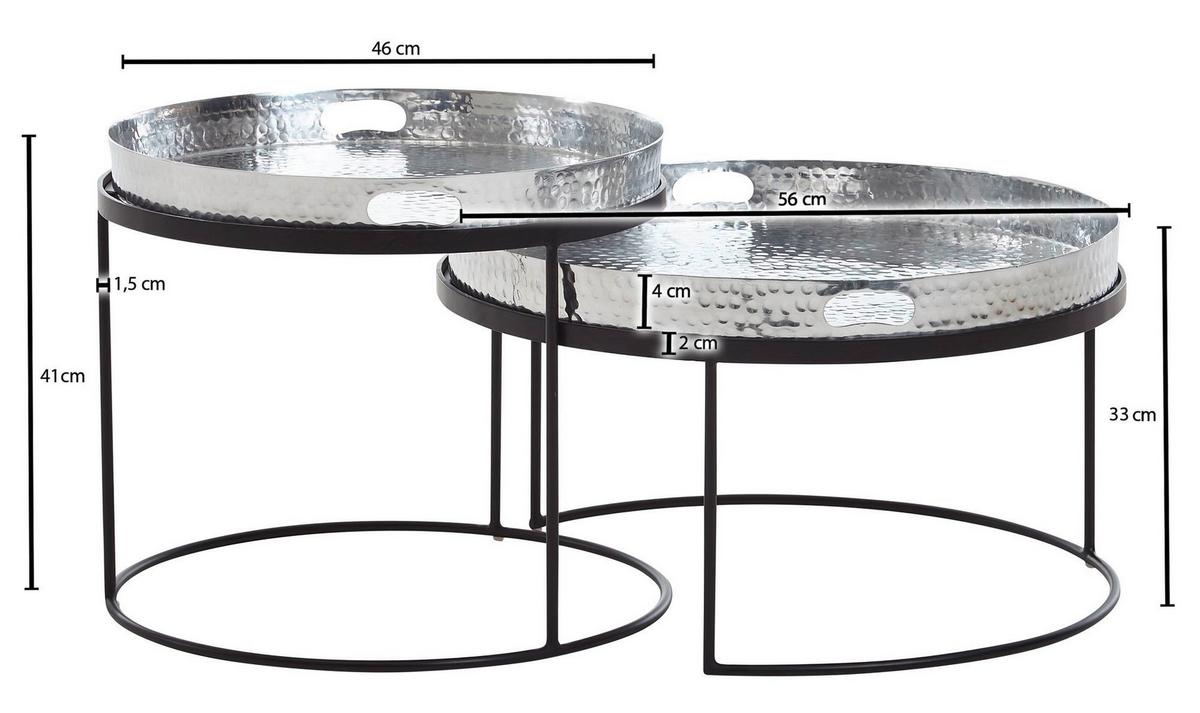 Set Klubskih Mizic Wohnling - srebrne barve/črna, Moderno, kovina (46/46/41cm) - MID.YOU