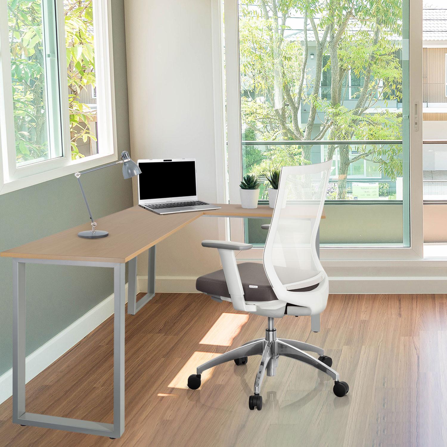 Kotna Pisalna Miza Workspace Basic I, Srebrna, Barva Hrasta - srebrne barve/barve bukve, Basics, kovina/leseni material (165/120/75cm) - MID.YOU
