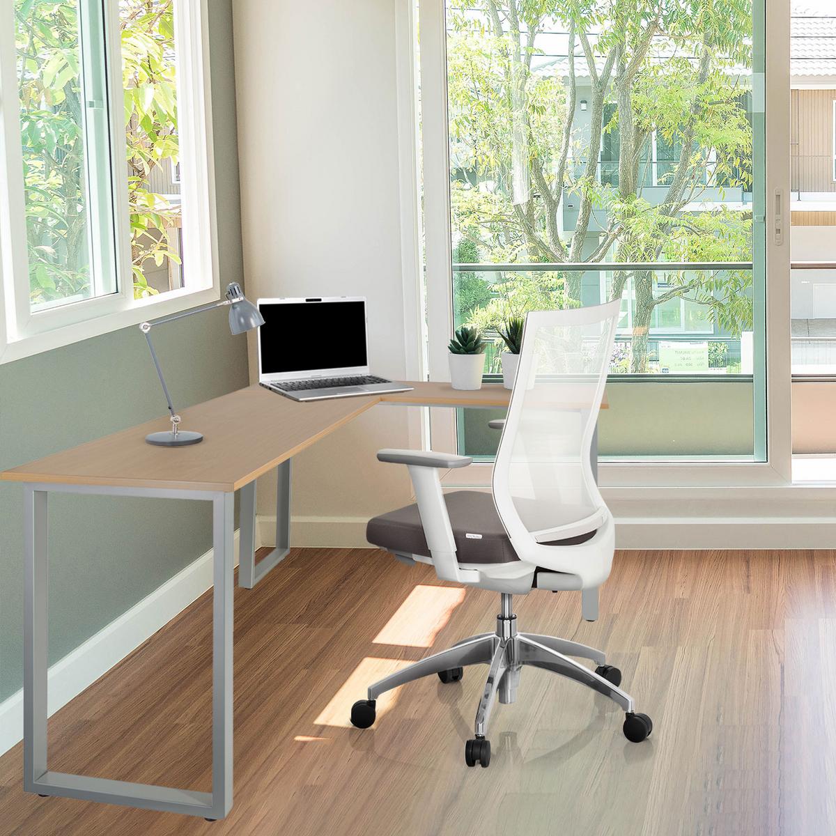 Kotna Pisalna Miza Workspace Basic I, Srebrna, Barva Hrasta - srebrne barve/barve bukve, Basics, kovina/leseni material (165/120/75cm) - MID.YOU