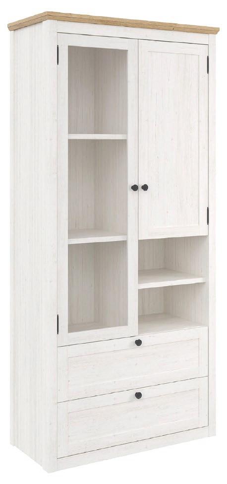 Vitrina Korsika - bijela/boje hrasta, Romantično / ladanjski, staklo/drvni materijal (90/195/43cm) - Zandiara